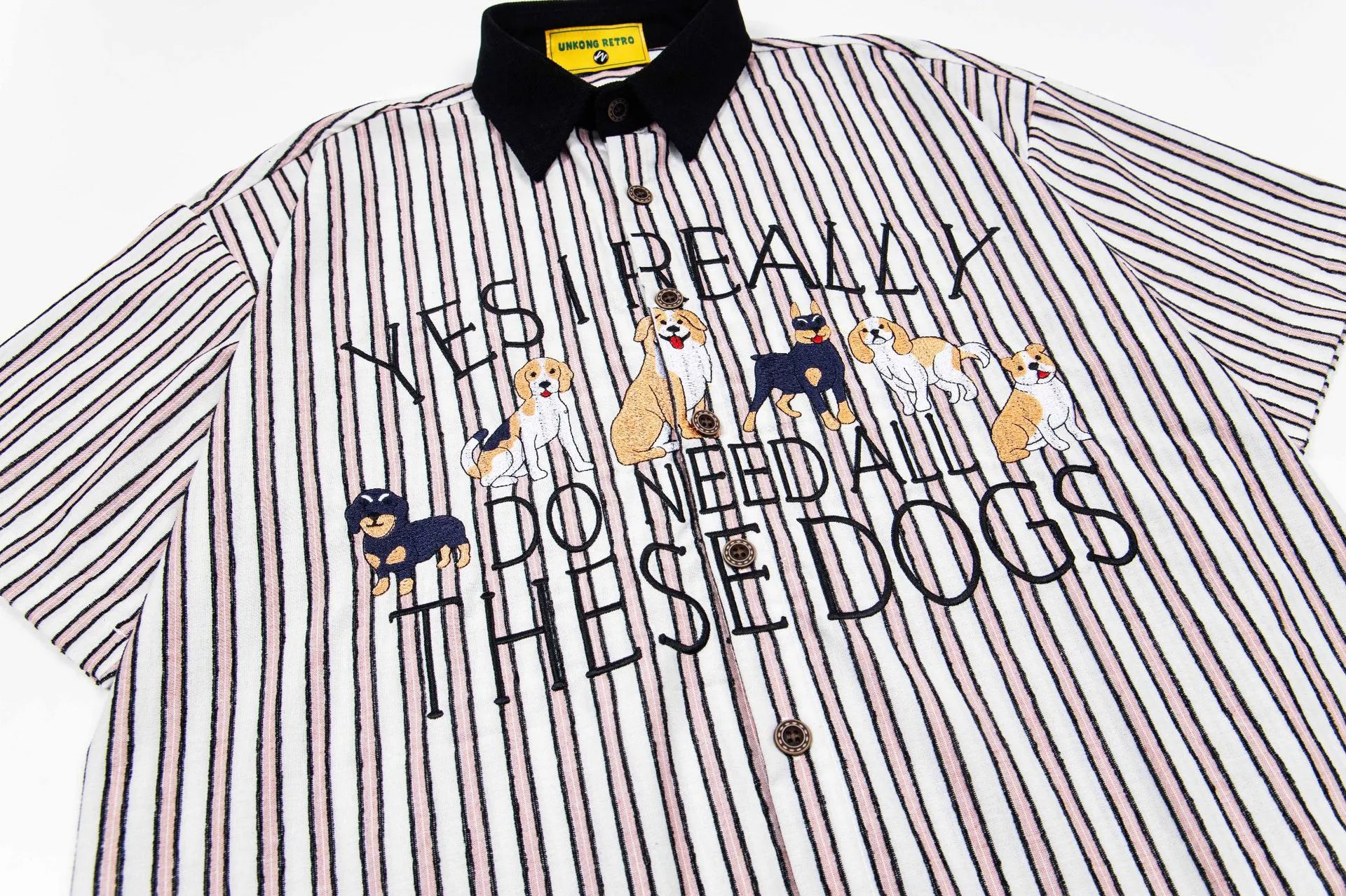 Jiayiku Men's  New American Middle Ages Lazy Fashion Brand Puppy Embroidered Striped Short-sleeved Shirt For Men And Women display picture 7