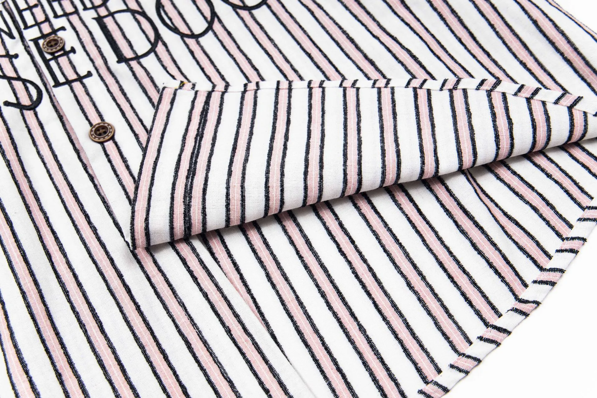 Jiayiku Men's  New American Middle Ages Lazy Fashion Brand Puppy Embroidered Striped Short-sleeved Shirt For Men And Women display picture 11