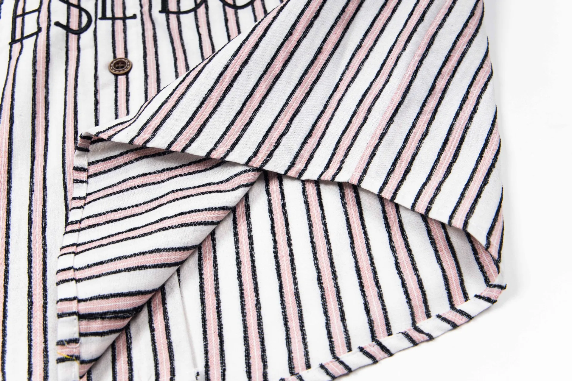 Jiayiku Men's  New American Middle Ages Lazy Fashion Brand Puppy Embroidered Striped Short-sleeved Shirt For Men And Women display picture 14
