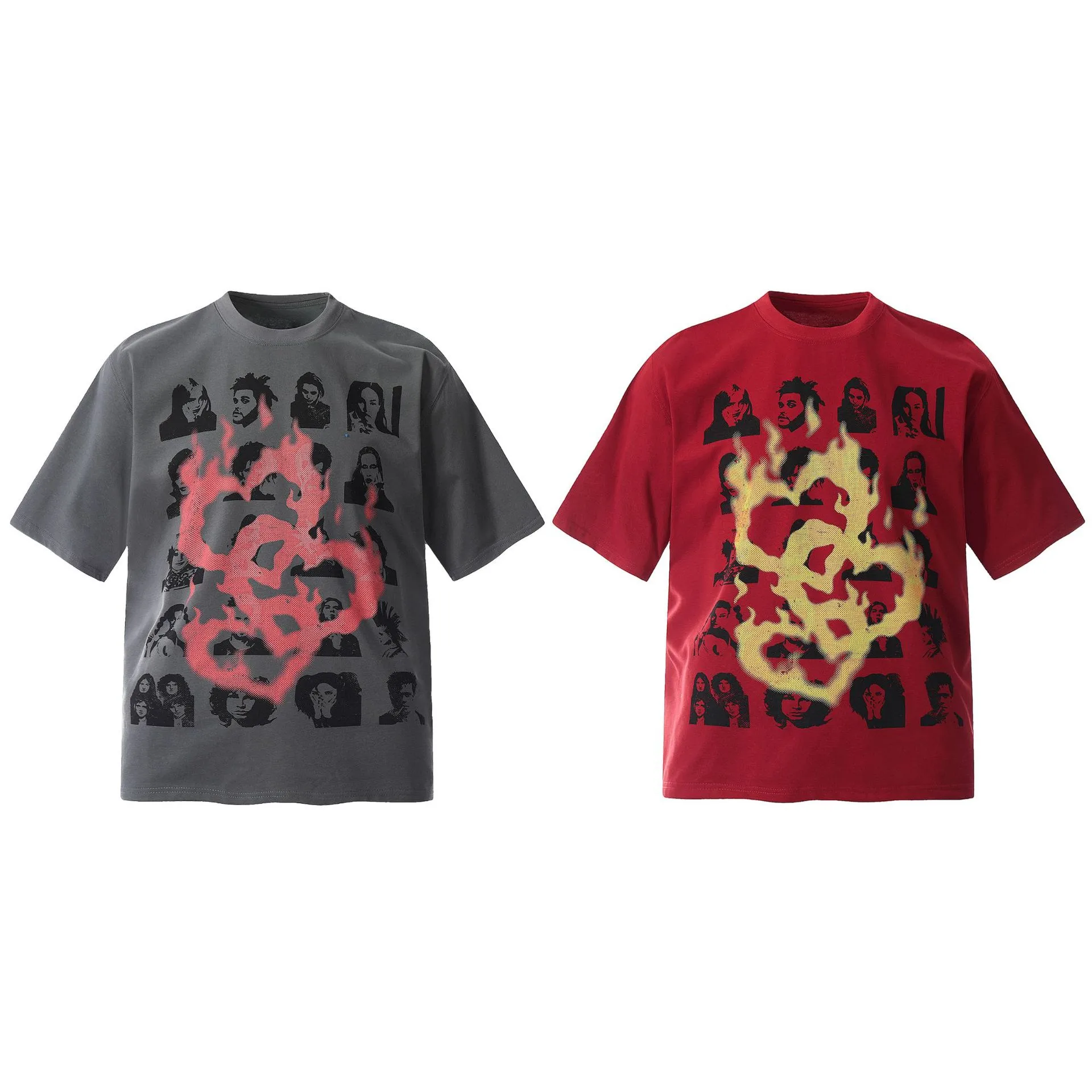 Jiayiku Men's  Summer American Street Hip Hop Fashion Brand Couple Tee Flame Heart-shaped Printed T-shirt Short Sleeve display picture 2