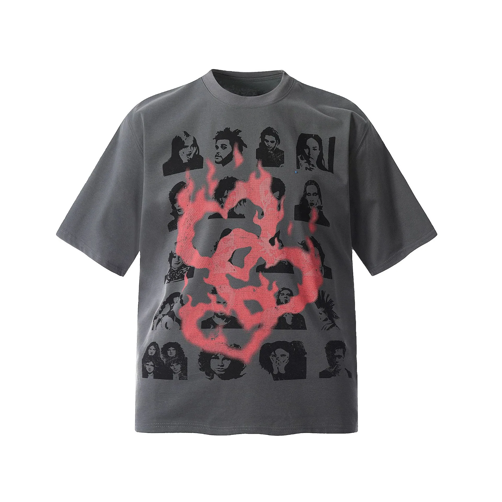 Jiayiku Men's  Summer American Street Hip Hop Fashion Brand Couple Tee Flame Heart-shaped Printed T-shirt Short Sleeve display picture 3