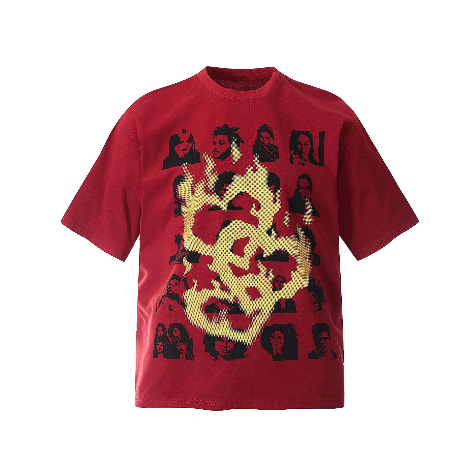 Jiayiku Men's  Summer American Street Hip Hop Fashion Brand Couple Tee Flame Heart-shaped Printed T-shirt Short Sleeve display picture 5