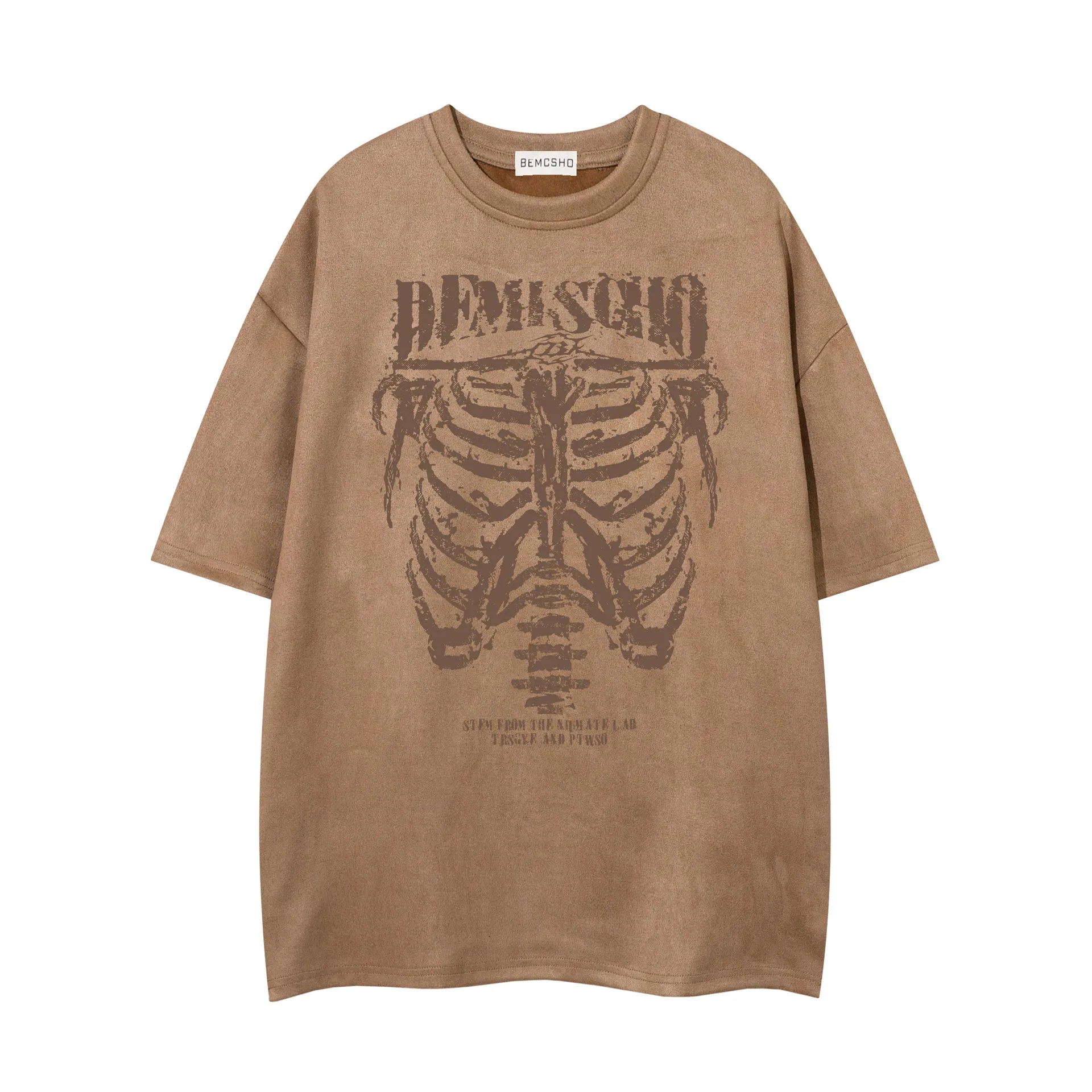 Jiayiku Men's Wear ∠  American Street Dark Style Fashion Brand Tee Skull Skeleton Printed Suede T-Shirt Men display picture 9