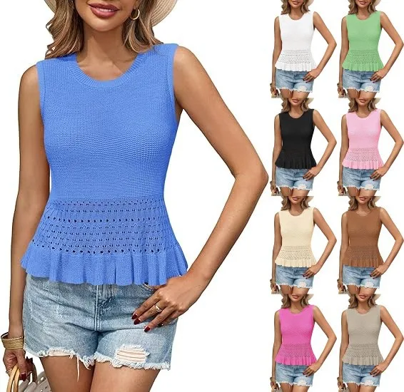 Xia Xin Commuter Women's Knitted Sleeveless Top   Hot Women's Hollow Hem display picture 1