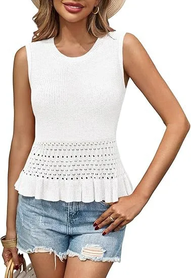 Xia Xin Commuter Women's Knitted Sleeveless Top   Hot Women's Hollow Hem display picture 2