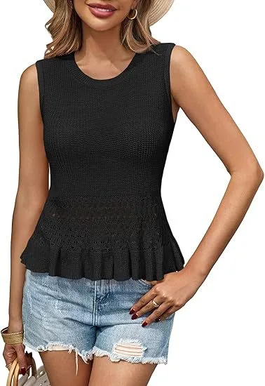 Xia Xin Commuter Women's Knitted Sleeveless Top   Hot Women's Hollow Hem display picture 3