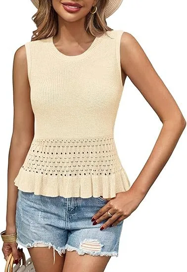 Xia Xin Commuter Women's Knitted Sleeveless Top   Hot Women's Hollow Hem display picture 4