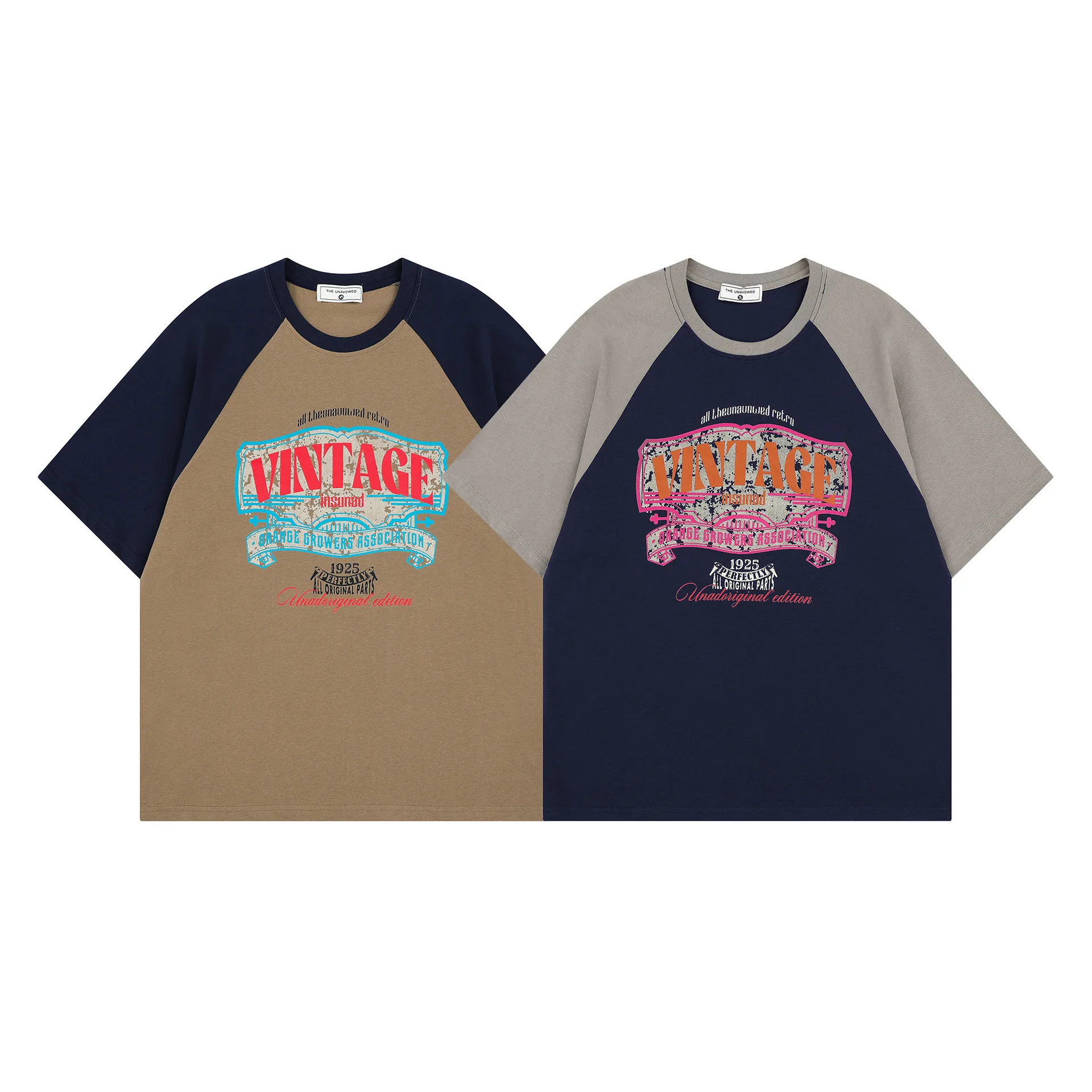 Jiayiku Fashion Brand  Summer New Campus Style American Style Retro Color Matching T-shirt Raglan Sleeve Couple's Short-sleeved T-shirt display picture 2