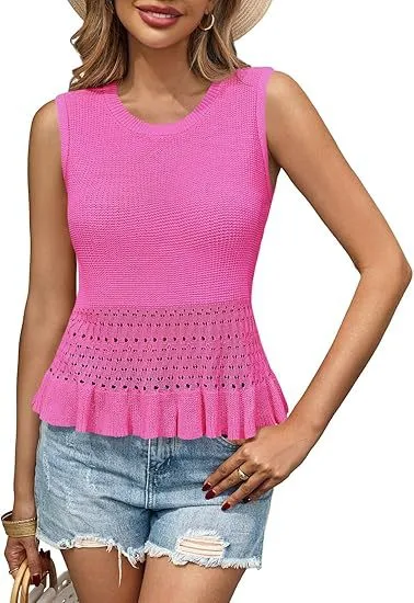 Xia Xin Commuter Women's Knitted Sleeveless Top   Hot Women's Hollow Hem display picture 5