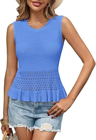 Xia Xin Commuter Women's Knitted Sleeveless Top   Hot Women's Hollow Hem display picture 6