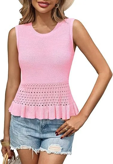 Xia Xin Commuter Women's Knitted Sleeveless Top   Hot Women's Hollow Hem display picture 8