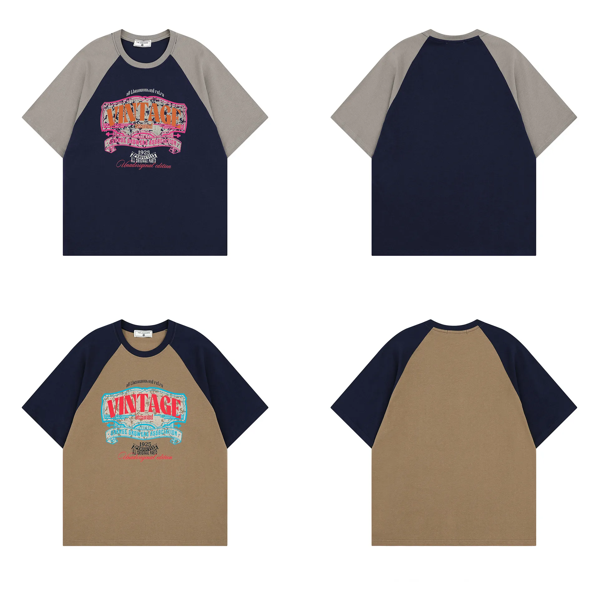 Jiayiku Fashion Brand  Summer New Campus Style American Style Retro Color Matching T-shirt Raglan Sleeve Couple's Short-sleeved T-shirt display picture 7