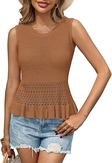 Xia Xin Commuter Women's Knitted Sleeveless Top   Hot Women's Hollow Hem display picture 9