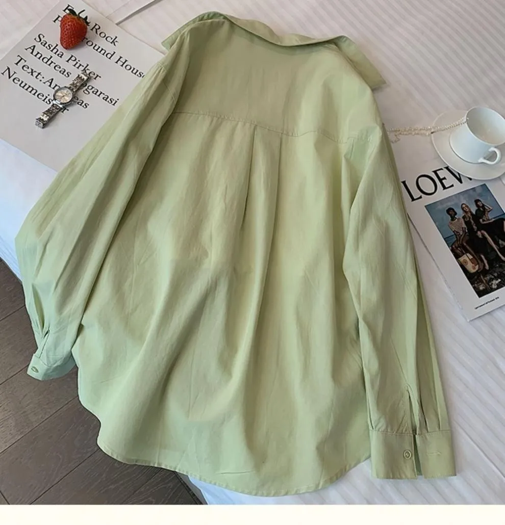 Plus Size 1.0-150kg Lazy Style Green Shirt Top For Women Spring & Fall New Style Loose And Versatile Thin Hong Kong Style Jacket display picture 1