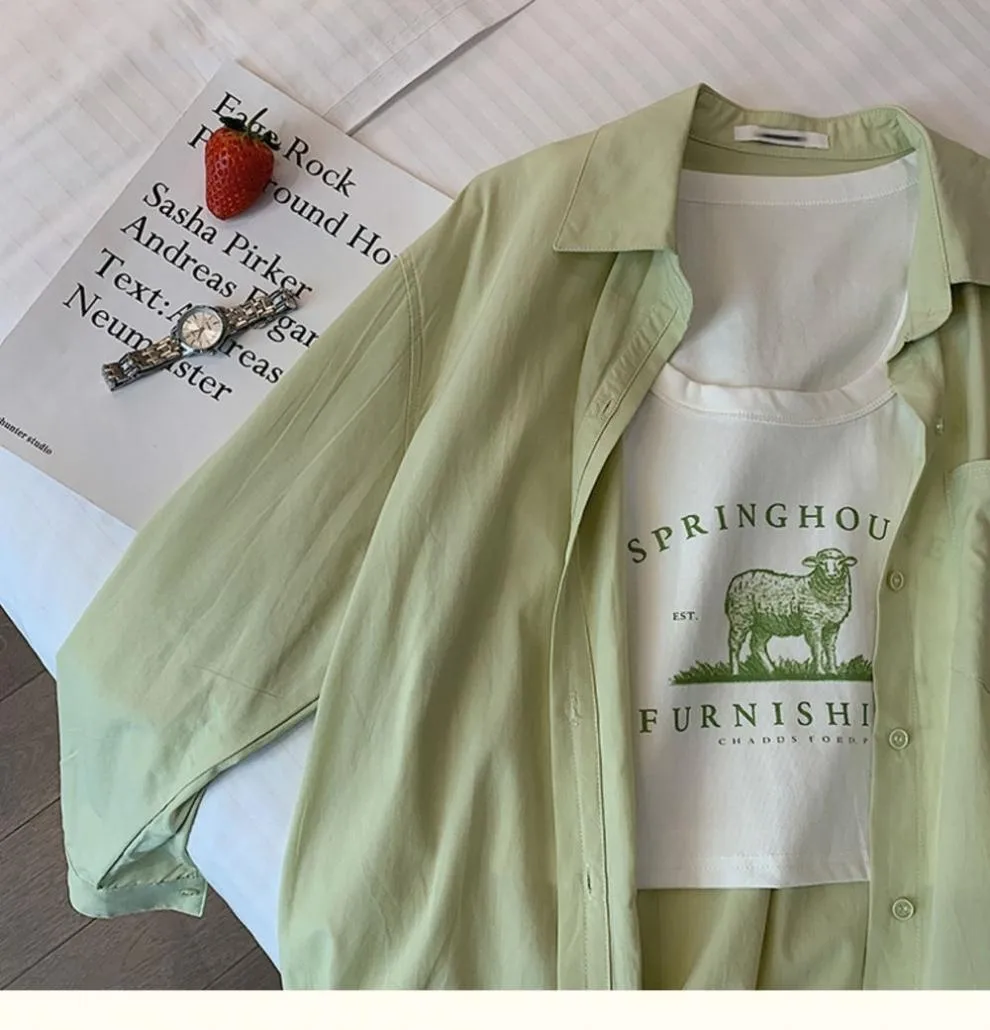 Plus Size 1.0-150kg Lazy Style Green Shirt Top For Women Spring & Fall New Style Loose And Versatile Thin Hong Kong Style Jacket display picture 2