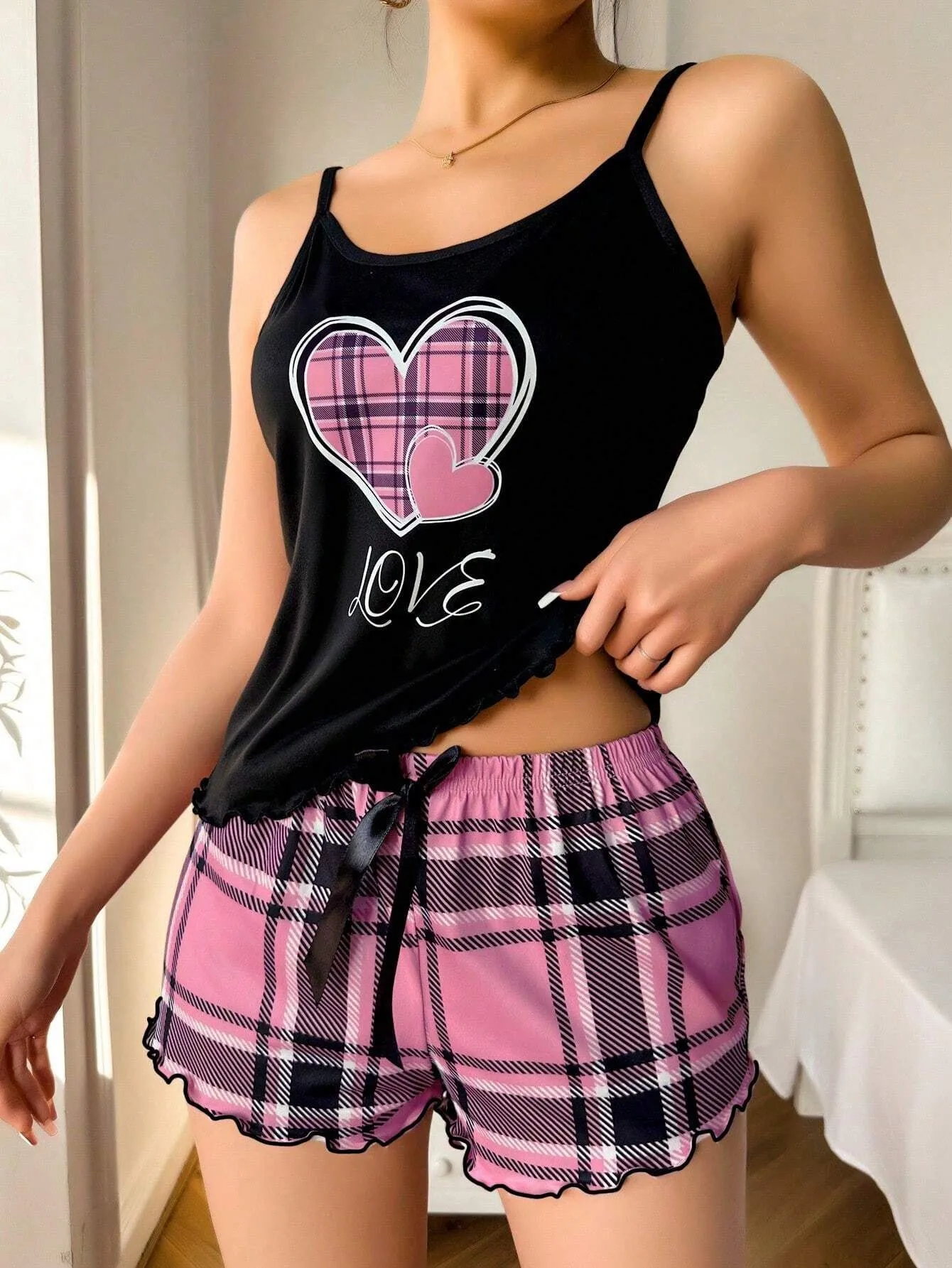 Summer   Style Women's Sexy Sling Shorts Thin Pajamas Milk Silk Printed Two-piece Home Clothes display picture 2