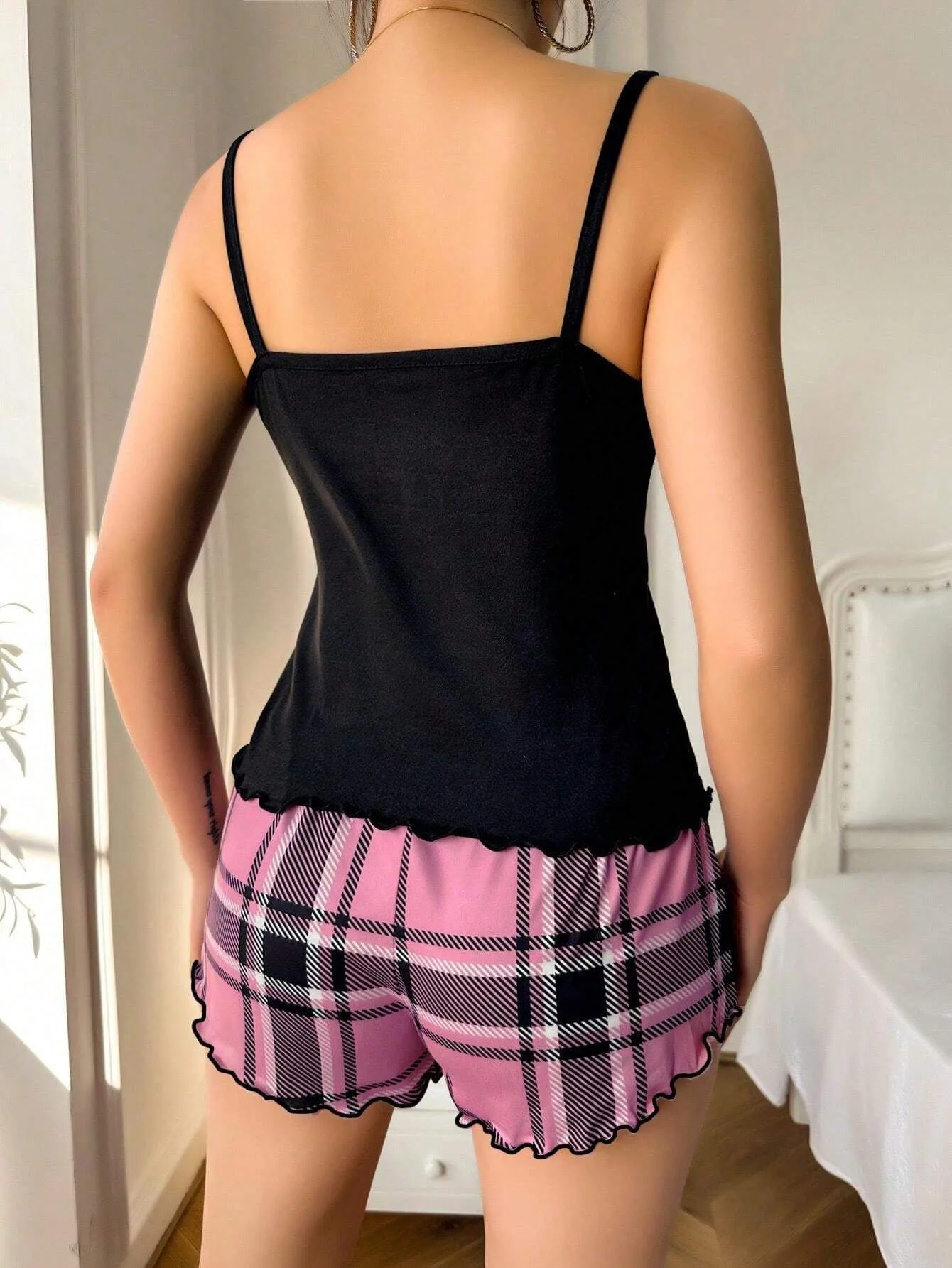 Summer   Style Women's Sexy Sling Shorts Thin Pajamas Milk Silk Printed Two-piece Home Clothes display picture 3