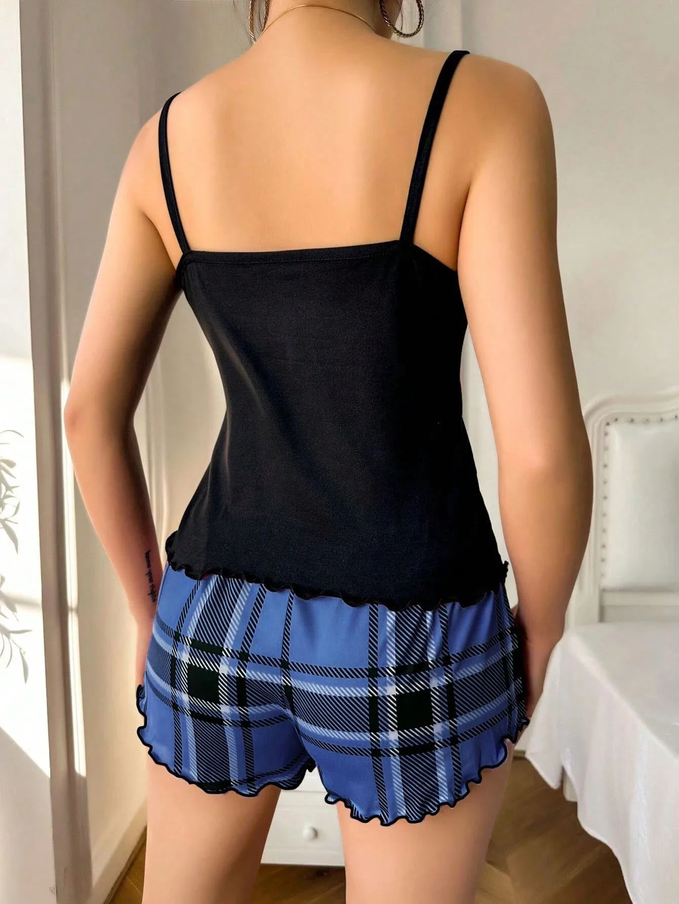Summer   Style Women's Sexy Sling Shorts Thin Pajamas Milk Silk Printed Two-piece Home Clothes display picture 9