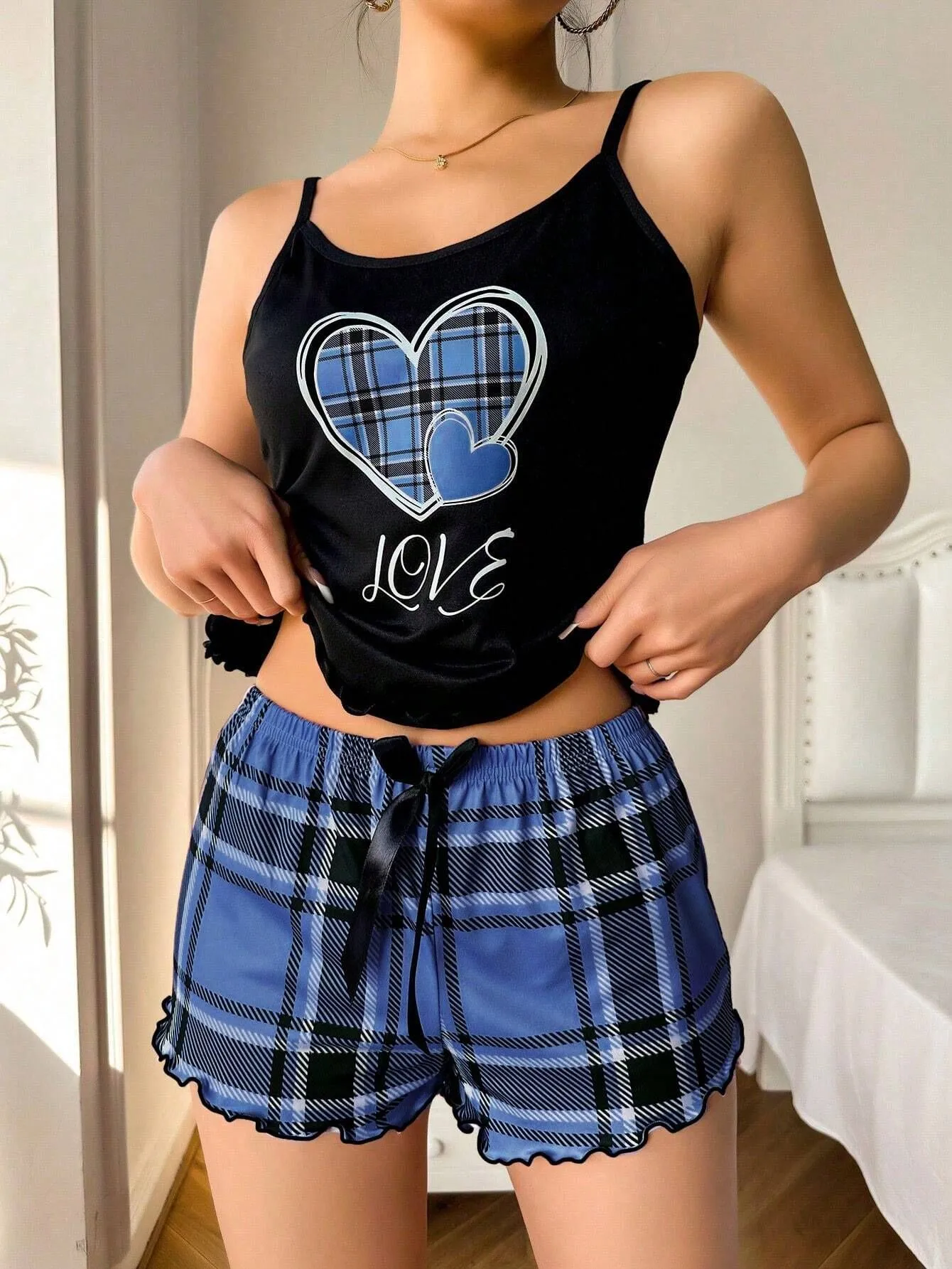 Summer   Style Women's Sexy Sling Shorts Thin Pajamas Milk Silk Printed Two-piece Home Clothes display picture 12