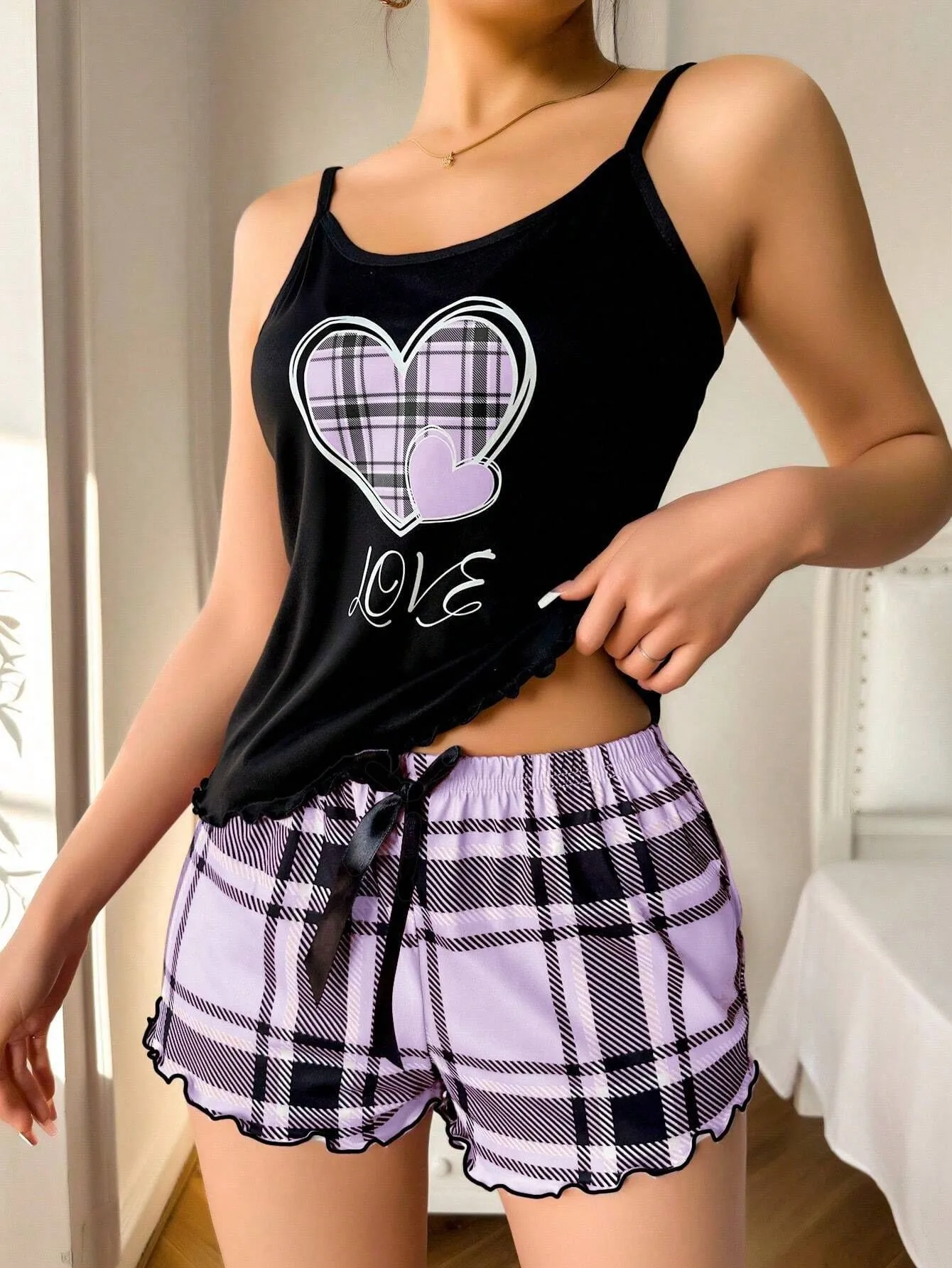 Summer   Style Women's Sexy Sling Shorts Thin Pajamas Milk Silk Printed Two-piece Home Clothes display picture 14