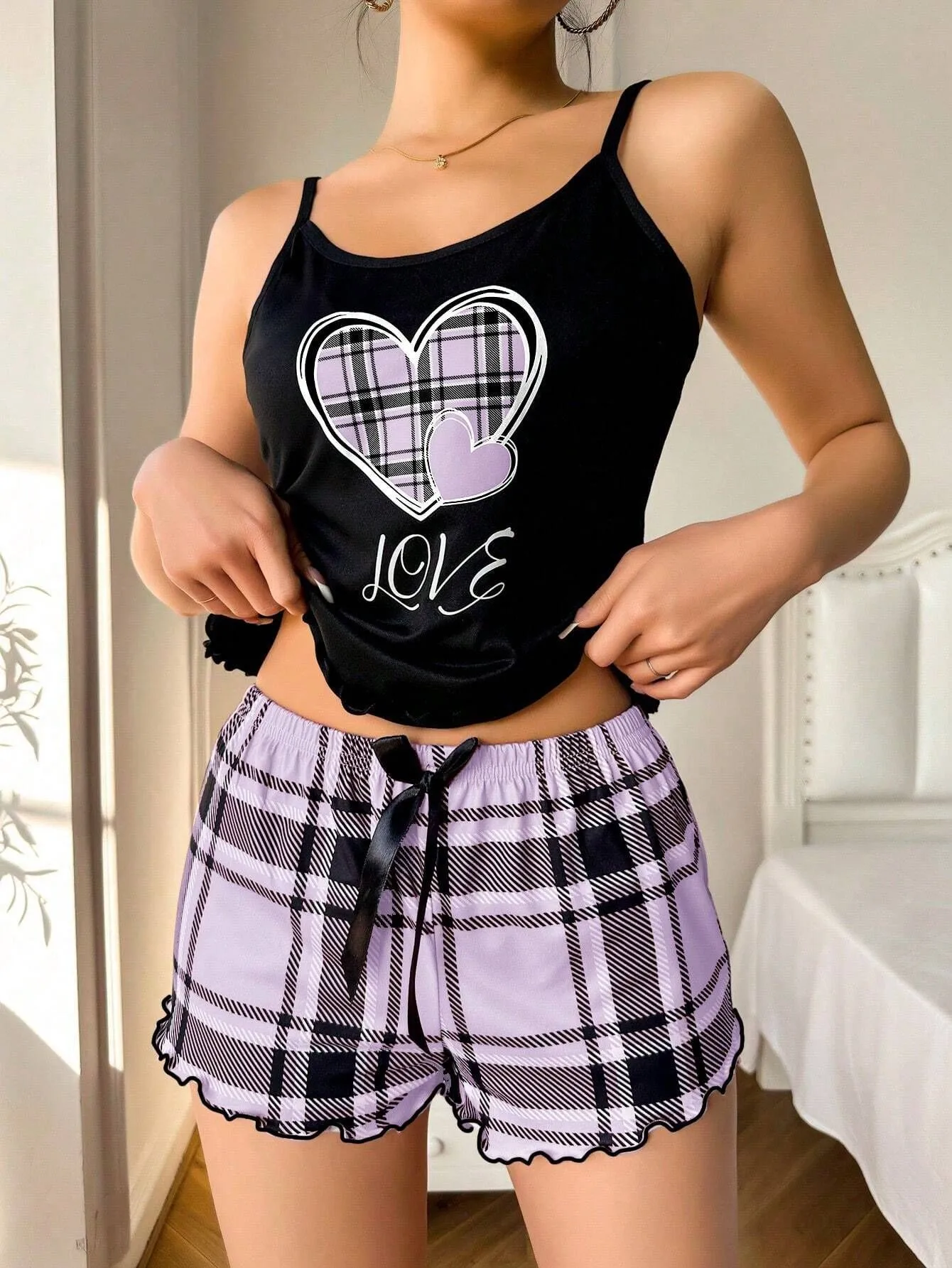 Summer   Style Women's Sexy Sling Shorts Thin Pajamas Milk Silk Printed Two-piece Home Clothes display picture 18