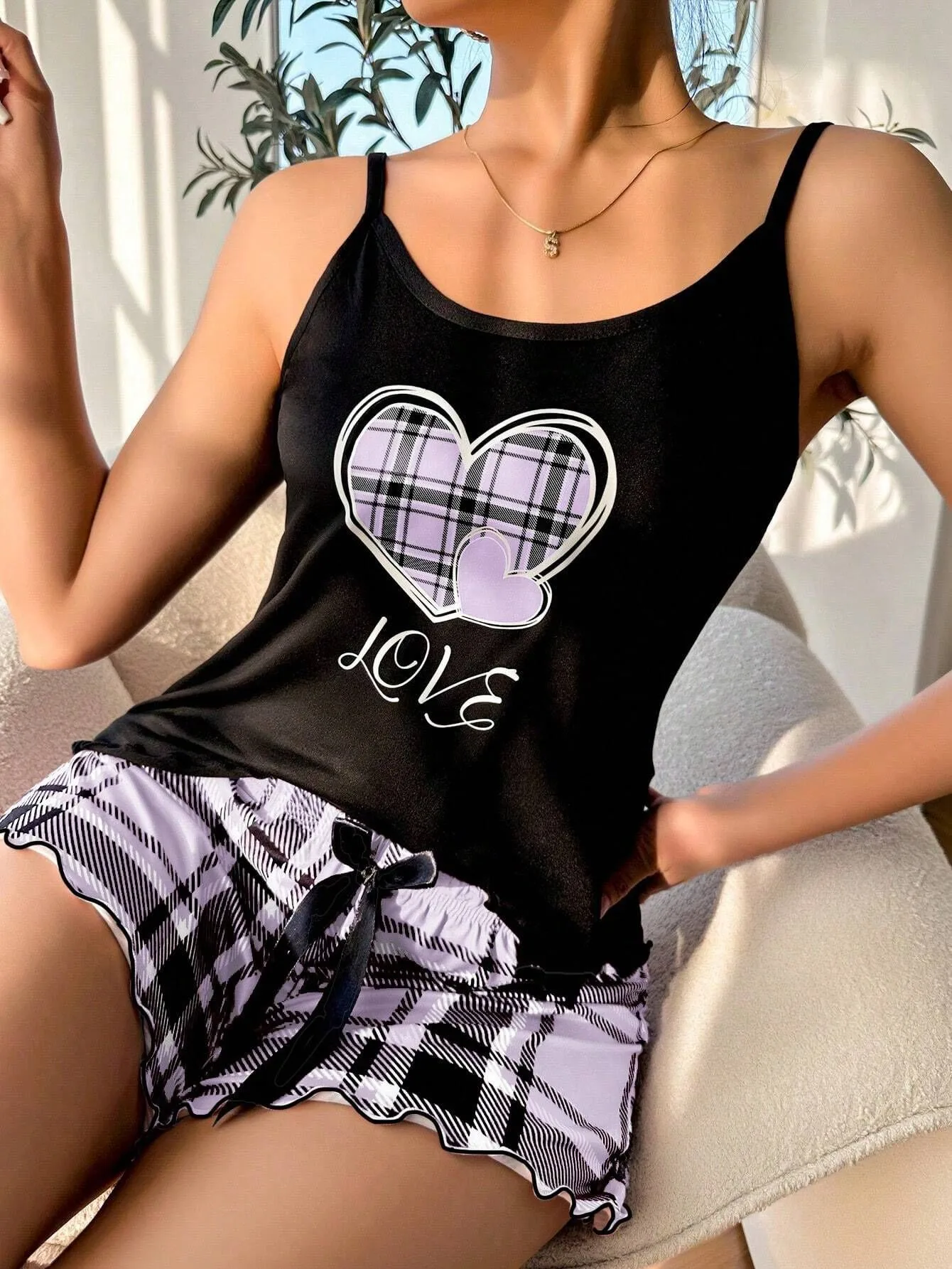 Summer   Style Women's Sexy Sling Shorts Thin Pajamas Milk Silk Printed Two-piece Home Clothes display picture 19