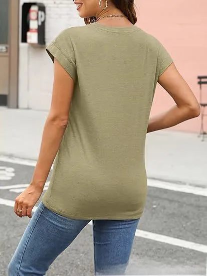 Women's Vest Summer  Round Neck Short-sleeved T-shirt Solid Color Round Neck Cover Sleeve Foreign Trade Women display picture 7