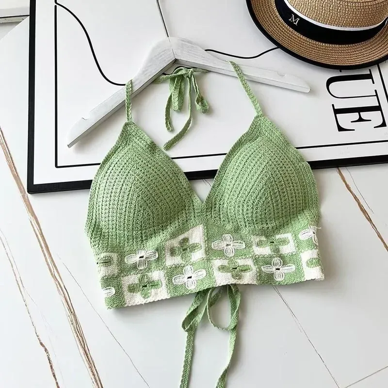 Ethnic Style Fashion Sexy Small Camisole Seaside Beach Lace-up Hollow-out Knitted Short Halter Shirt For Women display picture 4