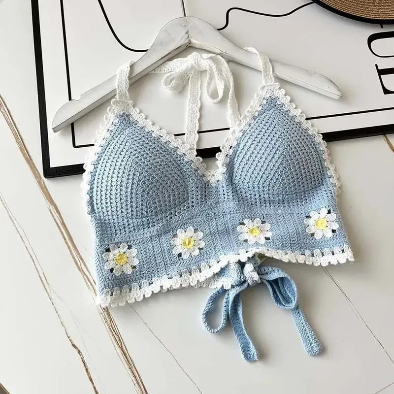 Ethnic Style Fashion Sexy Small Camisole Seaside Beach Lace-up Hollow-out Knitted Short Halter Shirt For Women display picture 15