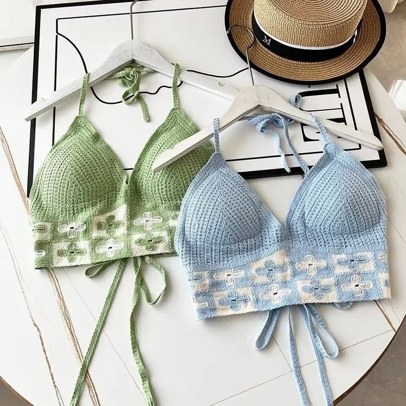 Ethnic Style Fashion Sexy Small Camisole Seaside Beach Lace-up Hollow-out Knitted Short Halter Shirt For Women display picture 2