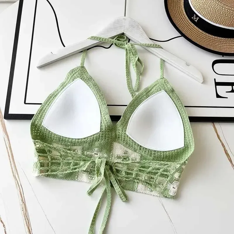 Ethnic Style Fashion Sexy Small Camisole Seaside Beach Lace-up Hollow-out Knitted Short Halter Shirt For Women display picture 11