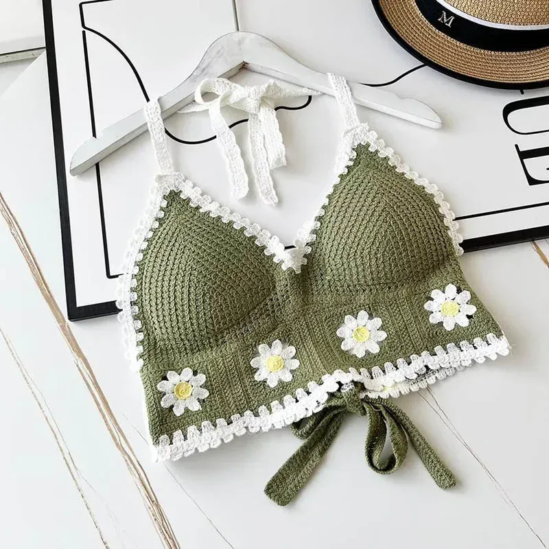 Ethnic Style Fashion Sexy Small Camisole Seaside Beach Lace-up Hollow-out Knitted Short Halter Shirt For Women display picture 13