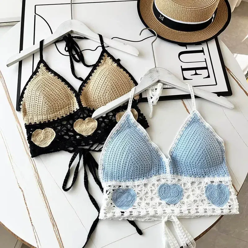Ethnic Style Fashion Sexy Small Camisole Seaside Beach Lace-up Hollow-out Knitted Short Halter Shirt For Women display picture 14