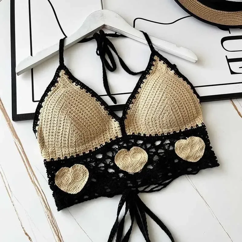 Ethnic Style Fashion Sexy Small Camisole Seaside Beach Lace-up Hollow-out Knitted Short Halter Shirt For Women display picture 17
