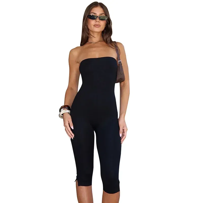 Q25JP120  Style Women's Summer New Solid Color Sleeveless Shoulder Plastic Slim Cropped Short Pants display picture 14