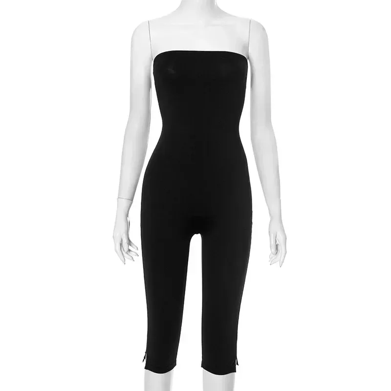 Q25JP120  Style Women's Summer New Solid Color Sleeveless Shoulder Plastic Slim Cropped Short Pants display picture 15