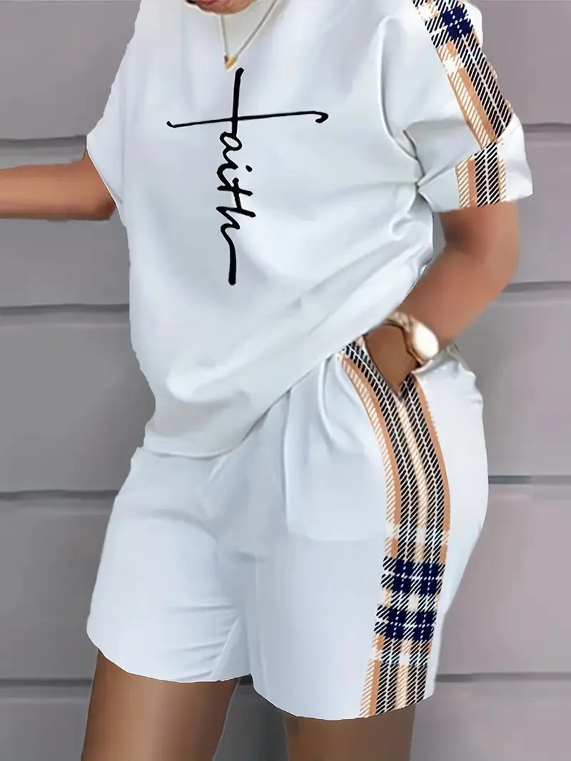 Summer New  Women's   Temperament Digital Printing Round Neck Short Sleeve Suit display picture 6