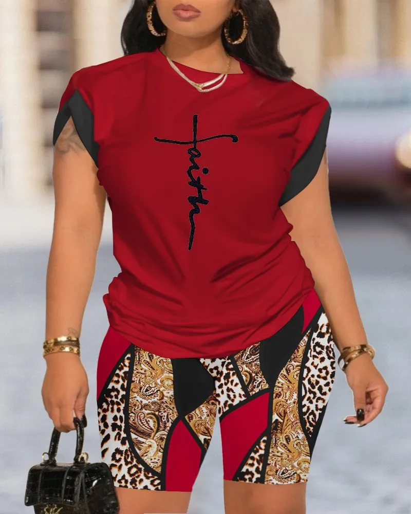 Summer New  Women's   Temperament Digital Printing Round Neck Short Sleeve Suit display picture 10