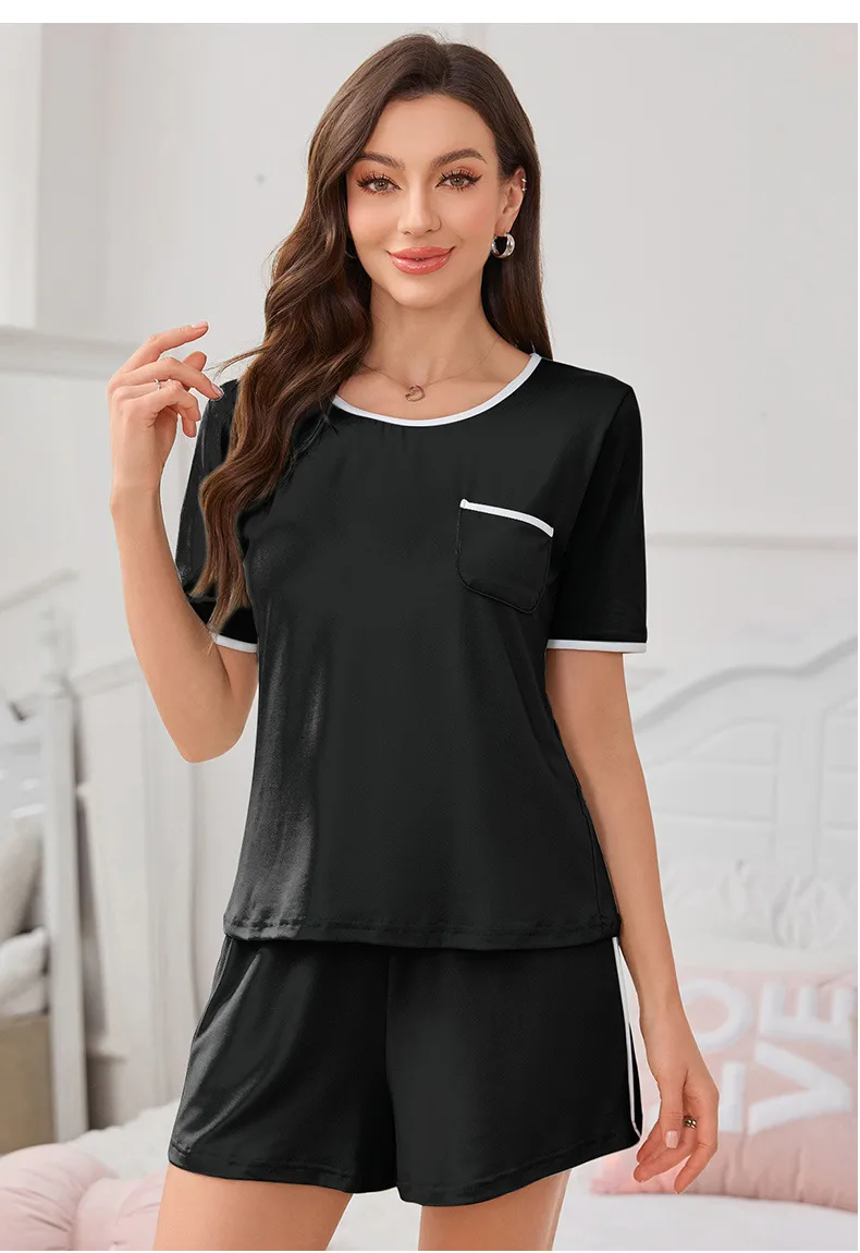 New Manufacturers Selling Pajamas Ladies Sling Nightgown Short Sleeve Round Neck Suit Summer Wear Home Clothes display picture 11