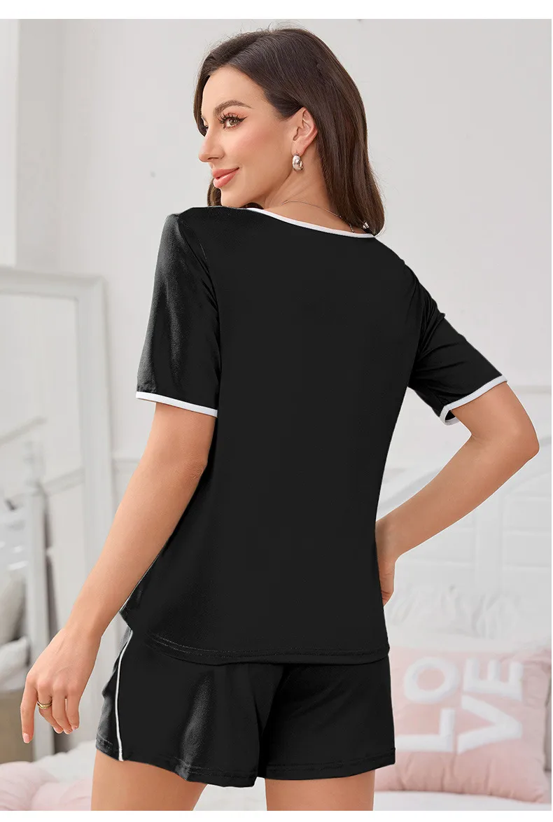 New Manufacturers Selling Pajamas Ladies Sling Nightgown Short Sleeve Round Neck Suit Summer Wear Home Clothes display picture 13
