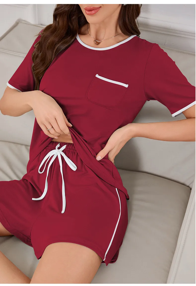 New Manufacturers Selling Pajamas Ladies Sling Nightgown Short Sleeve Round Neck Suit Summer Wear Home Clothes display picture 17