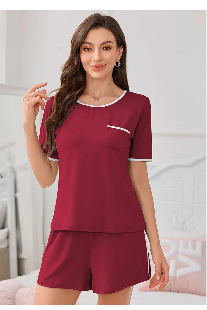 New Manufacturers Selling Pajamas Ladies Sling Nightgown Short Sleeve Round Neck Suit Summer Wear Home Clothes display picture 18
