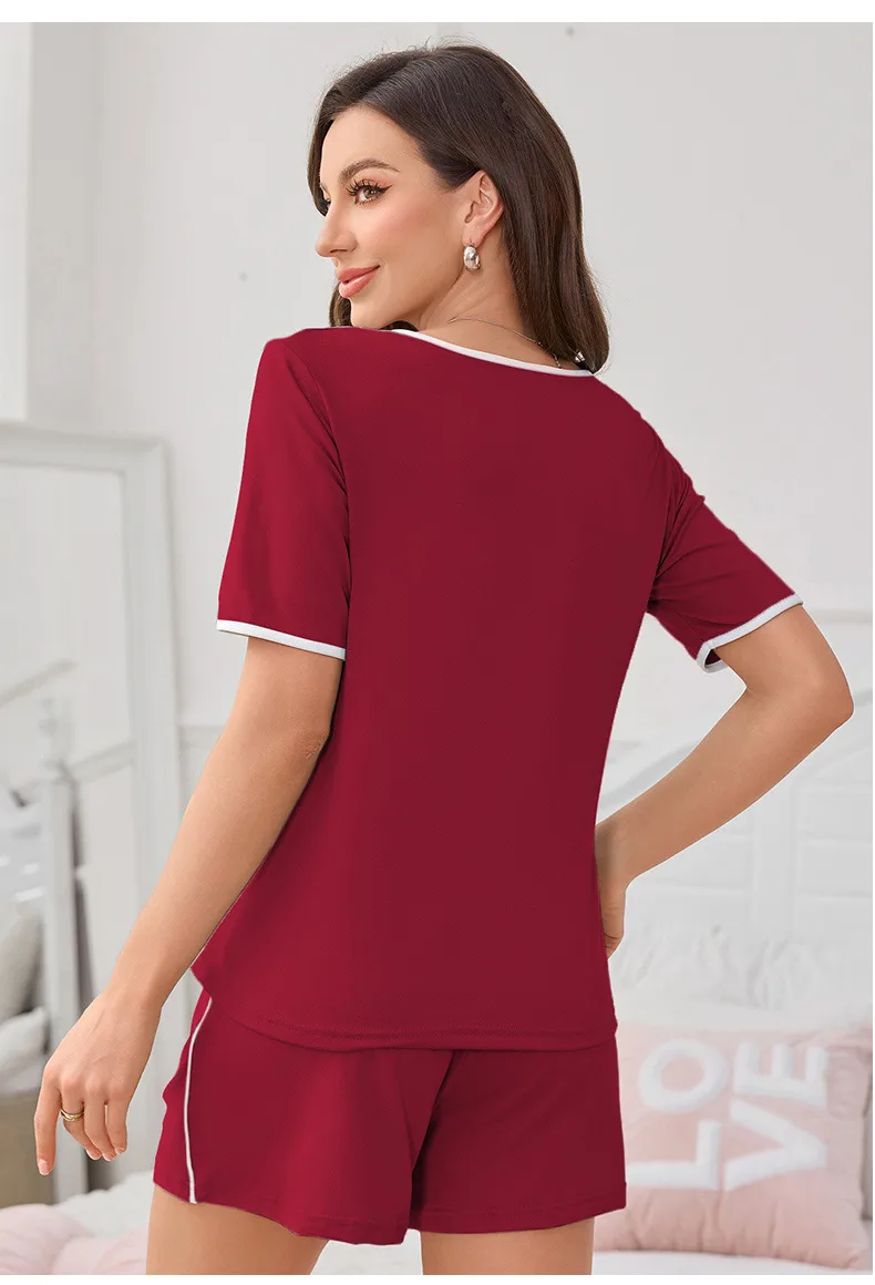 New Manufacturers Selling Pajamas Ladies Sling Nightgown Short Sleeve Round Neck Suit Summer Wear Home Clothes display picture 19