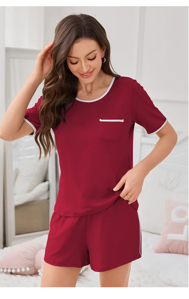New Manufacturers Selling Pajamas Ladies Sling Nightgown Short Sleeve Round Neck Suit Summer Wear Home Clothes display picture 21
