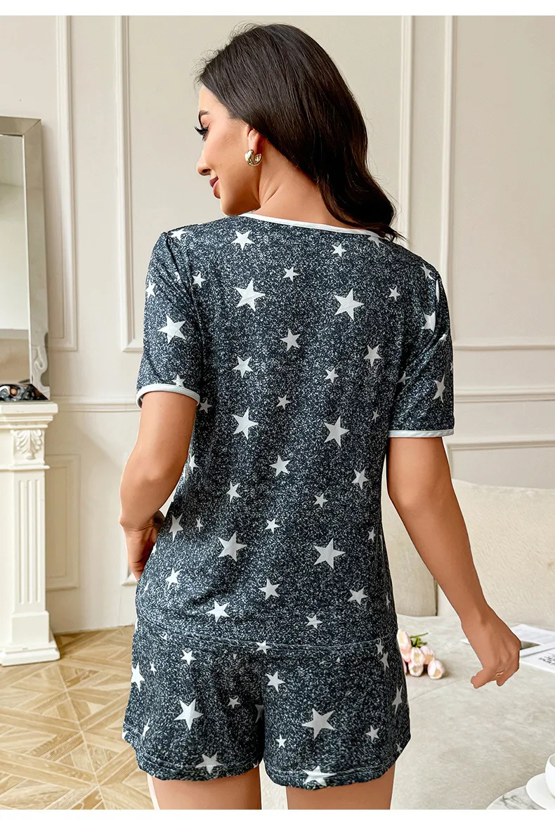 New Manufacturers Selling Pajamas Ladies Sling Nightgown Short Sleeve Round Neck Suit Summer Wear Home Clothes display picture 24