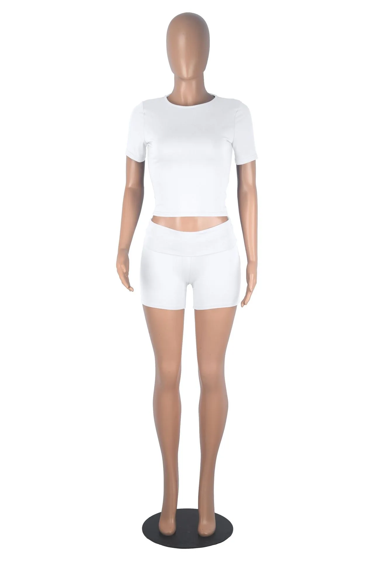 Xiaoyuan  Women's Clothing   Fashion Short-sleeved Crewneck Pullover Comfortable Slim-fit Slimming Shorts Suit display picture 26