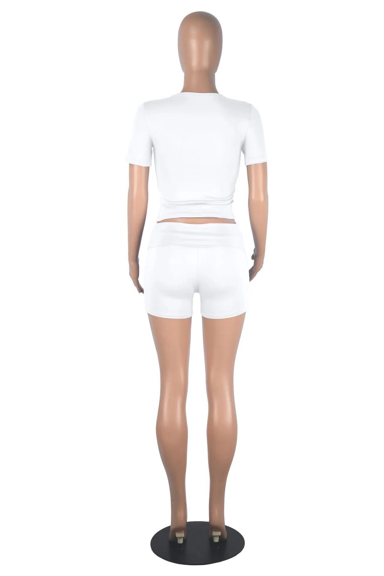 Xiaoyuan  Women's Clothing   Fashion Short-sleeved Crewneck Pullover Comfortable Slim-fit Slimming Shorts Suit display picture 28