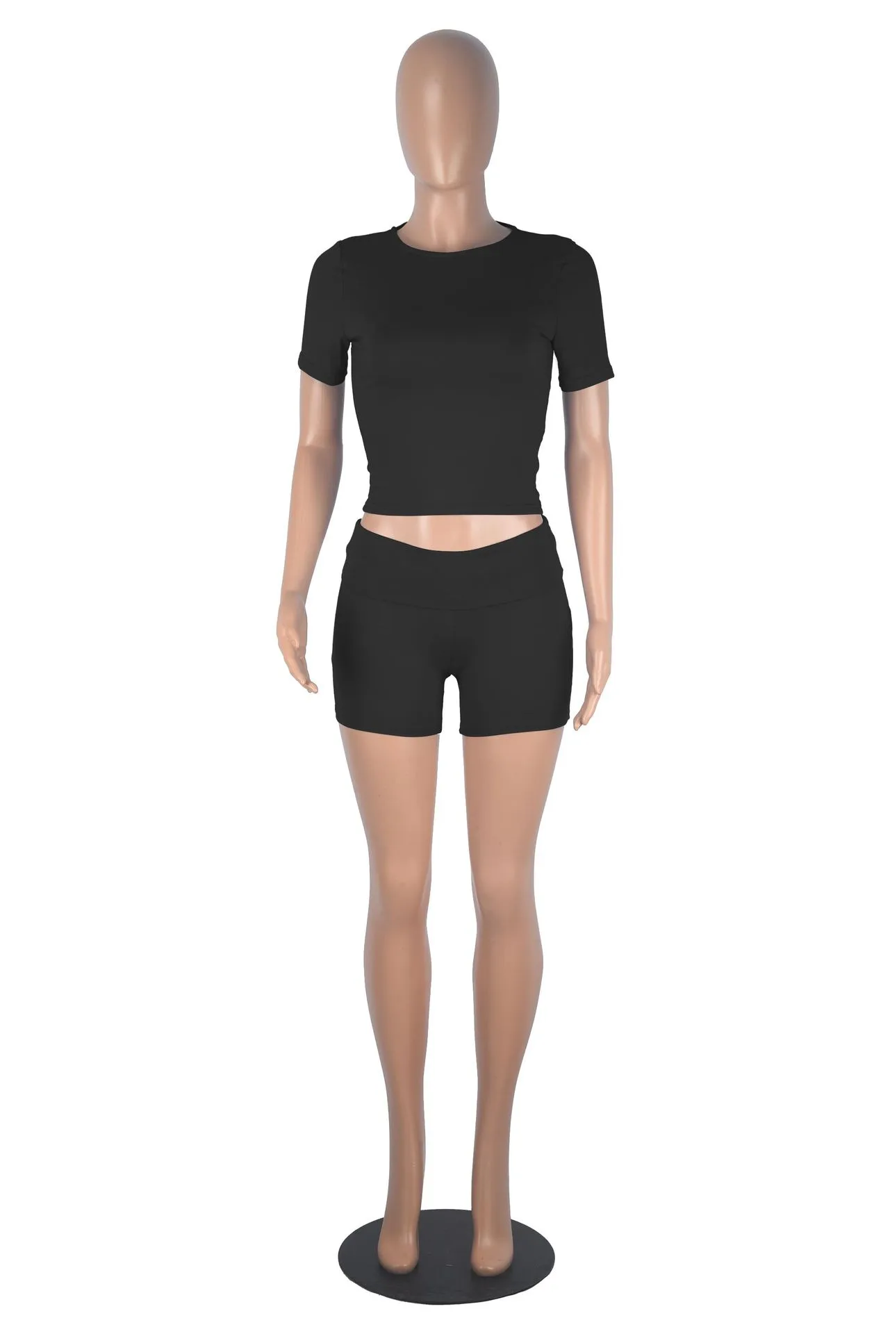Xiaoyuan  Women's Clothing   Fashion Short-sleeved Crewneck Pullover Comfortable Slim-fit Slimming Shorts Suit display picture 29