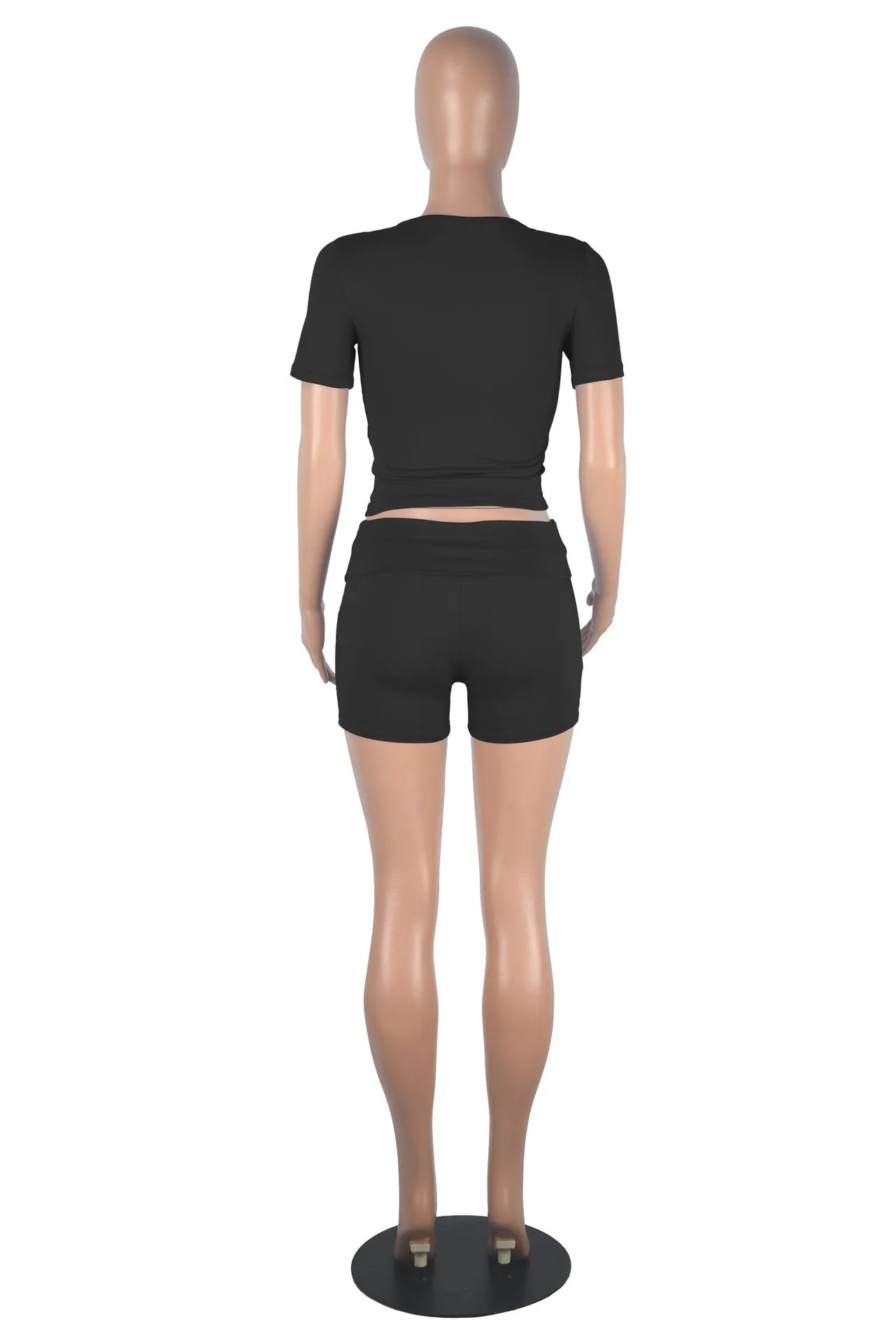 Xiaoyuan  Women's Clothing   Fashion Short-sleeved Crewneck Pullover Comfortable Slim-fit Slimming Shorts Suit display picture 31