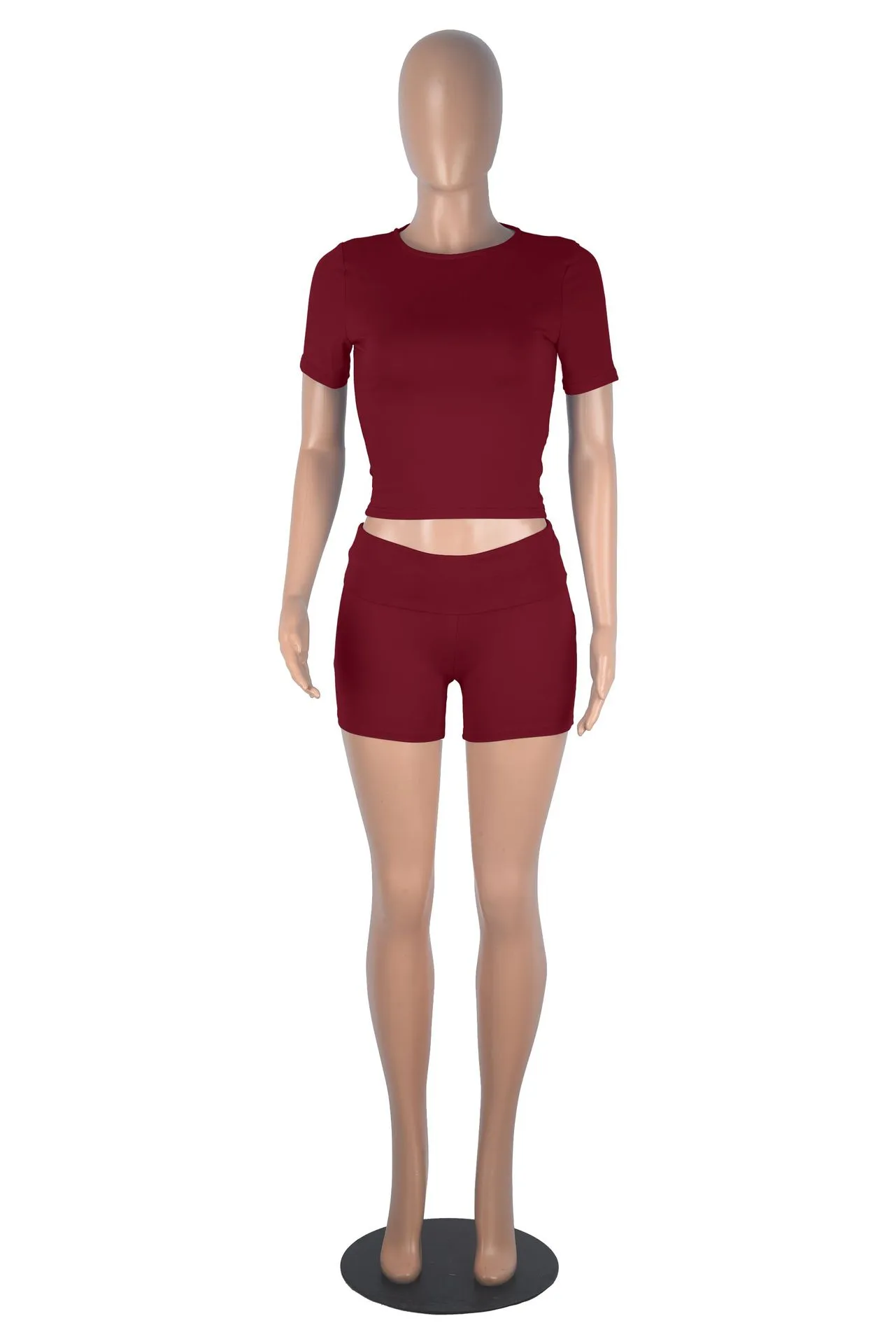 Xiaoyuan  Women's Clothing   Fashion Short-sleeved Crewneck Pullover Comfortable Slim-fit Slimming Shorts Suit display picture 32